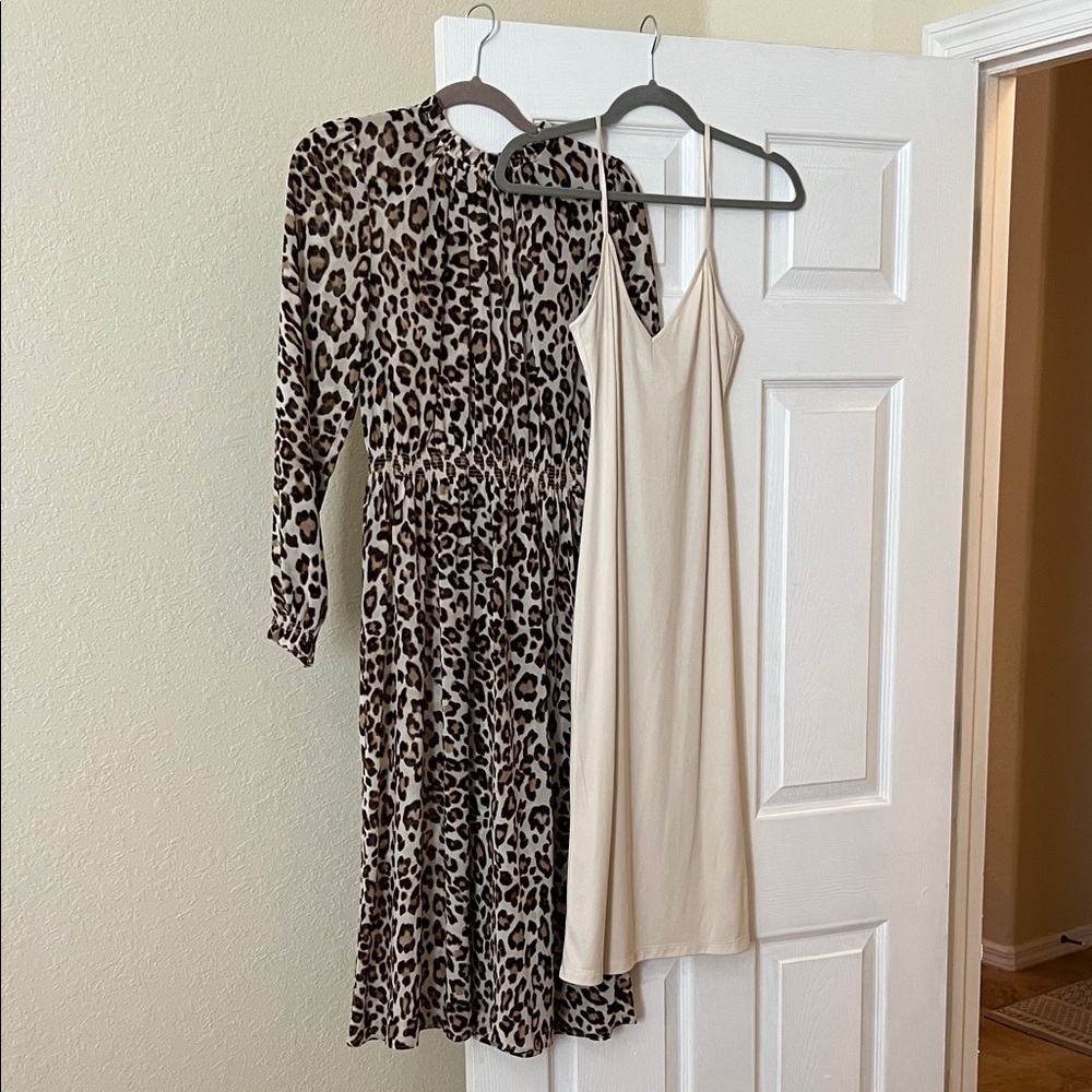 H&M Leopard Print and Cream Long Sleeve Dress